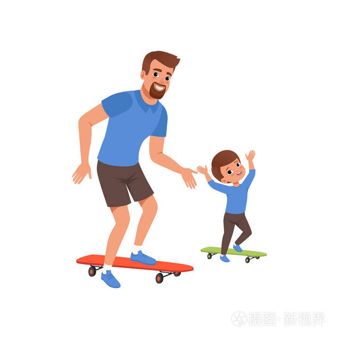 父亲的概念.爸爸和孩子一起玩.户外活动.幸福的家庭.平面矢量设计