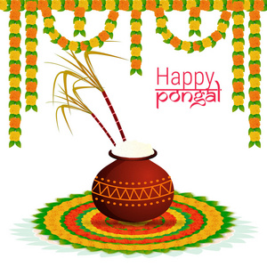 快乐 Pongal 祝愿或问候背景设计