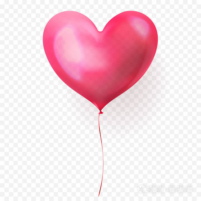 心气球隔离有光泽的图标为情人节, 婚礼或生日贺卡设计模板。矢量3d 心氦气球在透明背景下的装饰