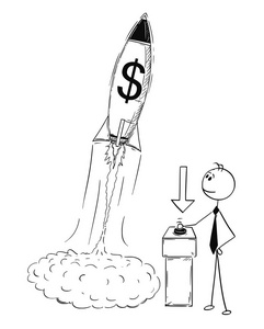 商业火箭启动的概念卡通