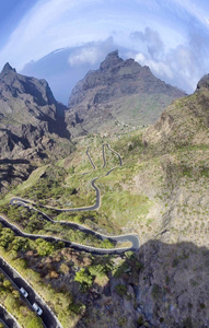 夏季多风山路全景垂直鸟瞰。