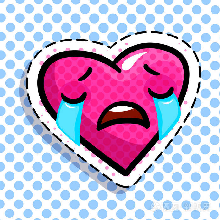 粉红色的心在圆点背景上哭泣