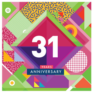 周年封面31年贺卡周年纪念,有五颜六色的数字和框架.