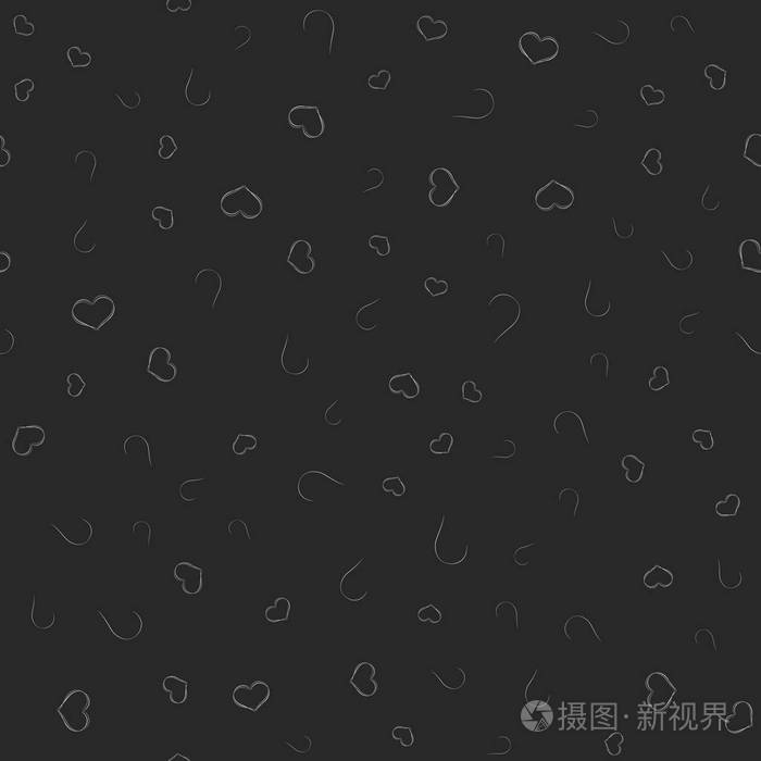 白色的心在黑色的背景无缝模式矢量