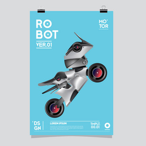 矢量逼真机器人插图。 机器人和玩具设计节日海报模板。