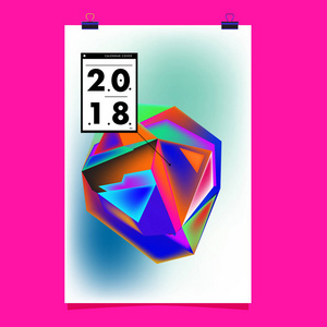 抽象彩色几何日历封面设计模板。 新年时尚多彩的背景海报设计。