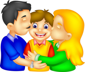 幸福的家庭卡通爸爸妈妈吻了他的儿子