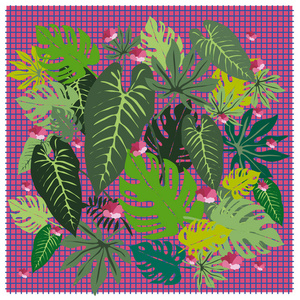 挂有热带植物叶子图案的横幅