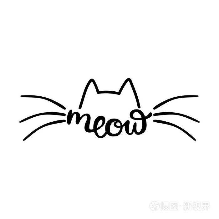 喵. 猫耳朵和胡子. 白色背景上的孤立向量对象.插画-正版商用图片110v