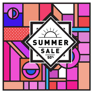 夏季销售孟菲斯风格的网络横幅。 带有特殊优惠和促销的抽象彩色插图。
