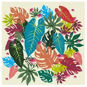 挂有热带植物叶子图案的横幅