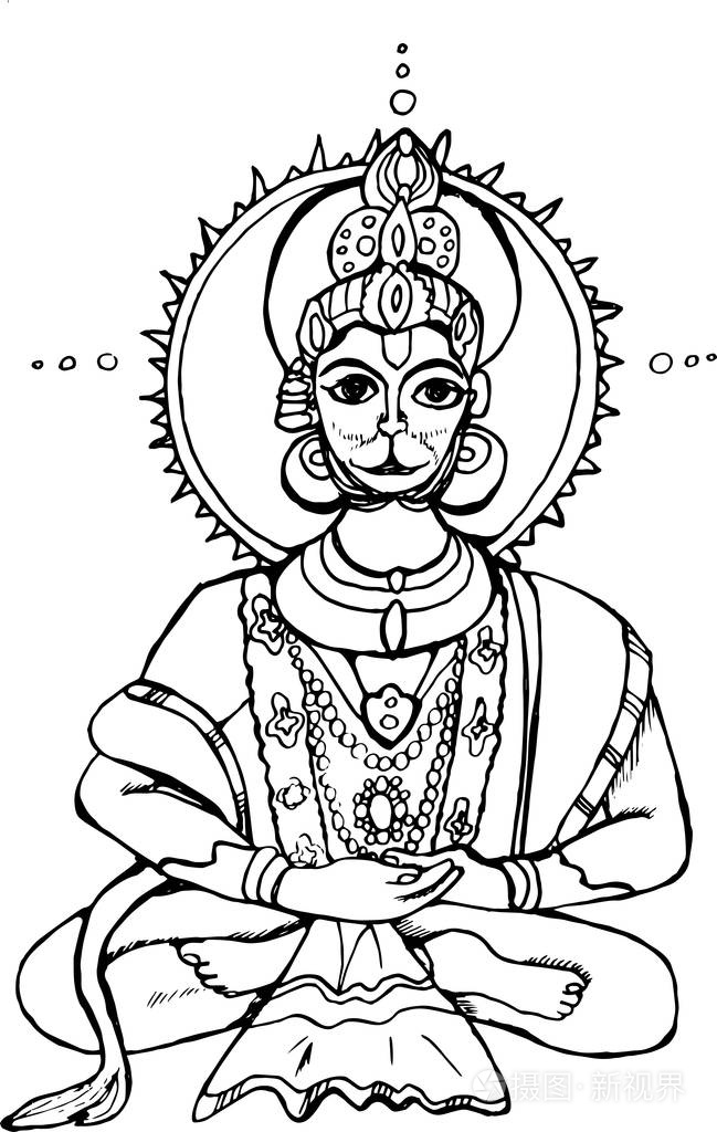 印度哈努曼神的黑白插图插画-正版商用图片110z59-摄图新视界