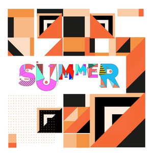时尚的夏季卡在孟菲斯风格与抽象的彩色纹理。 设计假期海报卡宣传册和促销模板。