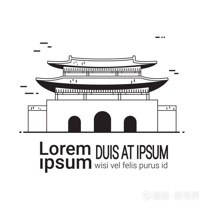 首尔宫殿素描, 手绘韩国著名地标插画-正版商用图片111104-摄图新视界