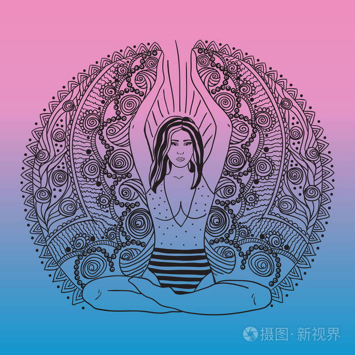 曼达拉背景上的矢量彩色插图. 瑜伽的设计理念放松快乐冥想印度