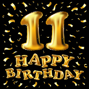 新春晚会字体矢量第十一生日庆典用金色的气球五彩纸屑, 闪闪发光.