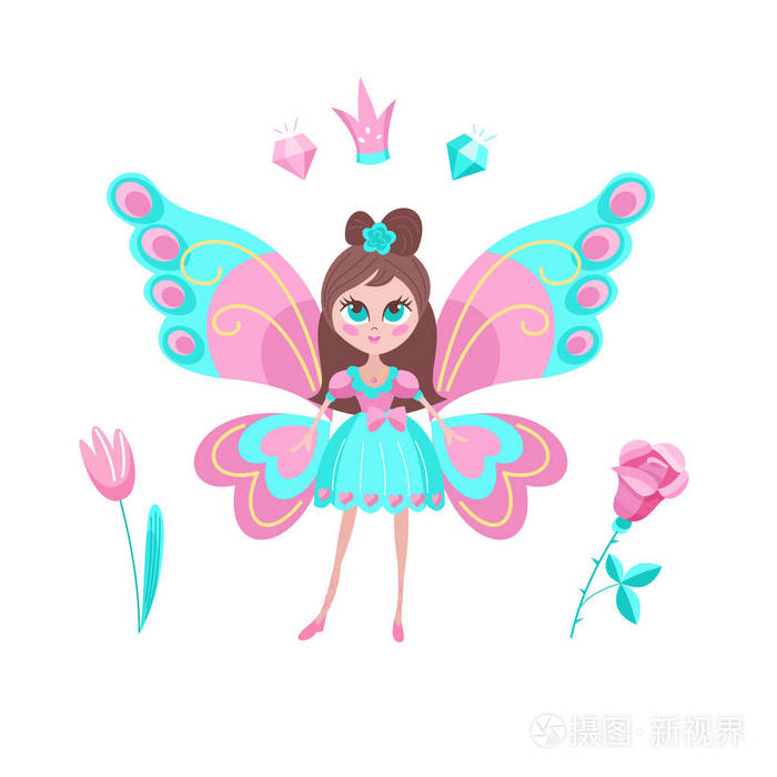 小精灵美丽的蝴蝶翅膀的女孩.向量 il插画-正版商用图片11199k-摄图新