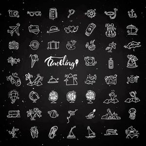 旅行手画粉笔图标.