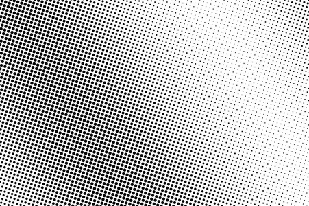 黑白虚线半色调矢量背景。 对角线光点梯度。 抽象单色背景。 透明背景上的黑色墨水点。 穿孔模板。 流行艺术复古设计