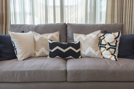 豪华客厅风格，套枕头，经典沙发室内设计理念，优雅沙发。