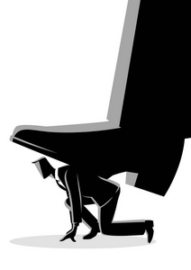 巨大的脚践踏一个商人照片