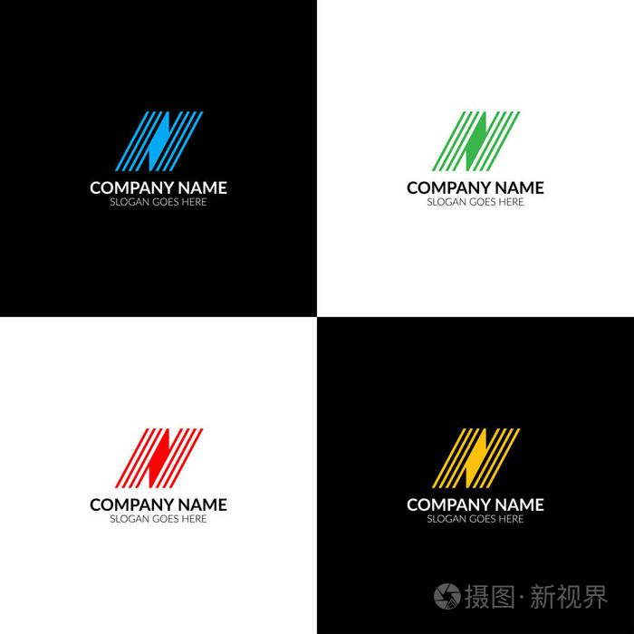 字母n与线标志图标平面和矢量设计模板字母n标识为品牌或公司与文本