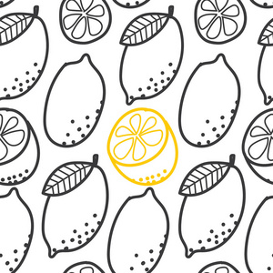 柠檬柑橘涂鸦无缝图案矢量绘图