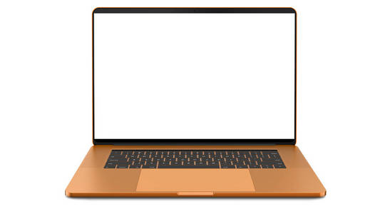橙色笔记本电脑与空白屏幕隔离在白色背景。 完全集中。 很详细。