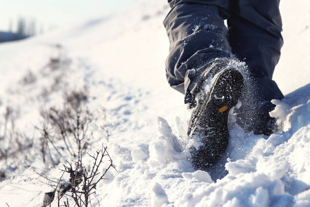 人徒步登山在山顶覆盖雪低角度视图