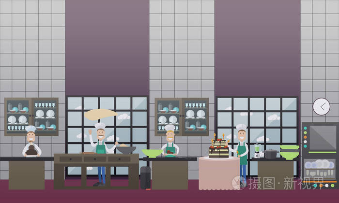 餐厅厨房或纯平风格的糖果矢量插画