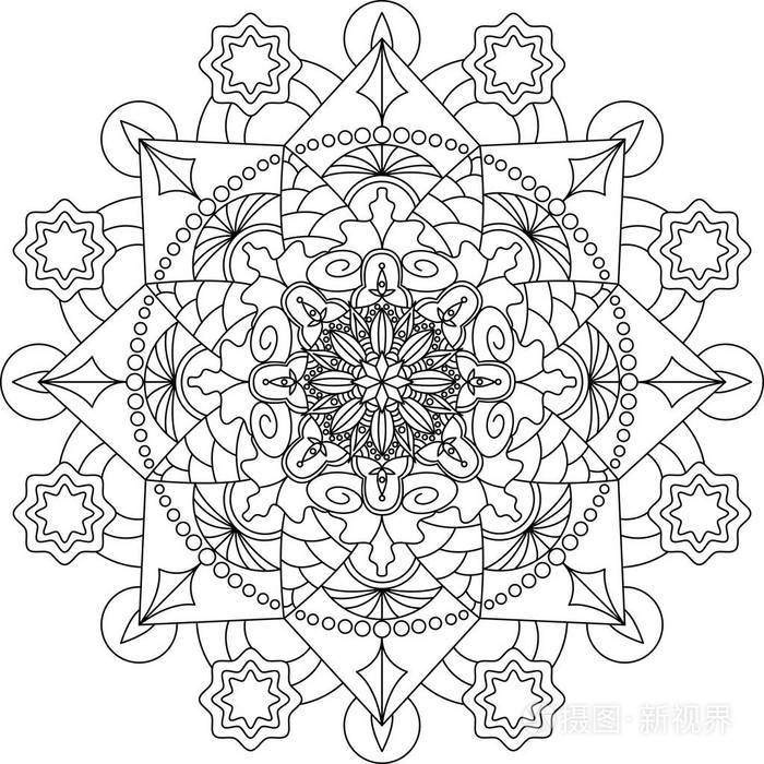 着色书的曼达拉大纲. 曼达拉着色页. 装饰的圆形装饰品.