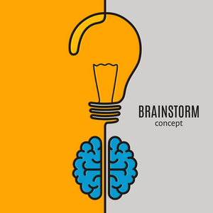 创意头脑风暴概念的商业理念。大脑和灯泡矢量
