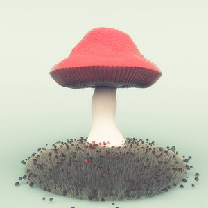 3d 草地上的创意插画蘑菇