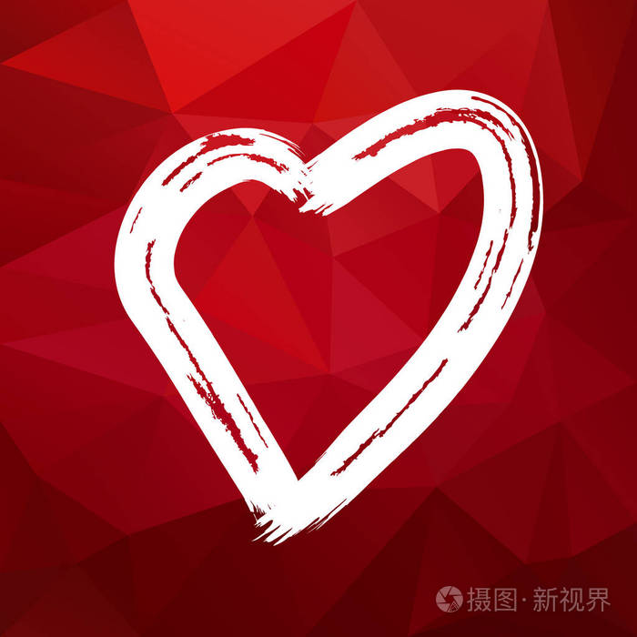 矢量抽象三角形多边形背景用手绘情人节心红白相间的颜色
