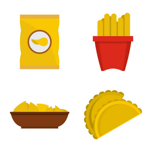 马铃薯食品图标套装, 平面风格