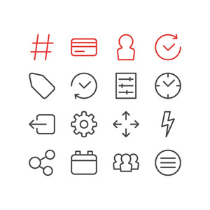 矢量插图16附件图标线条样式。可编辑的信用卡历史成员和其他图标元素集