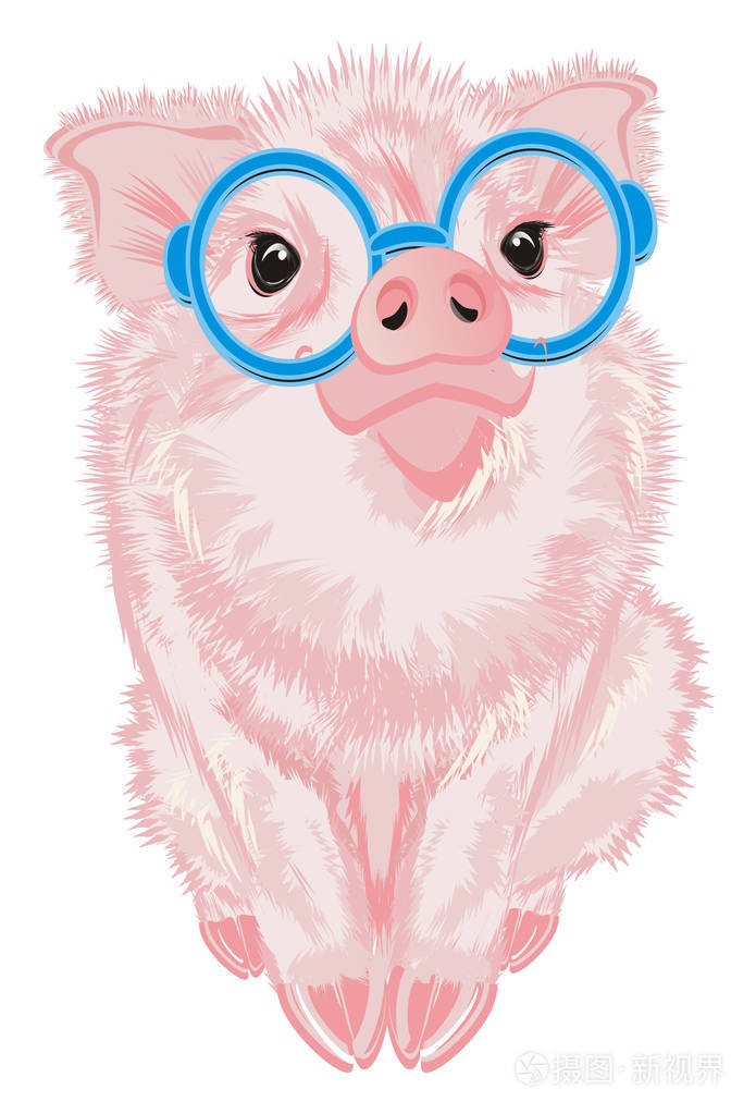 戴着蓝色眼镜的粉红色小猪