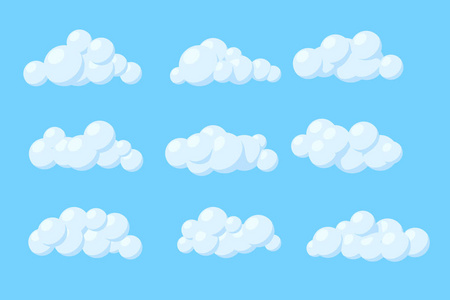 一组卡通矢量云。孤立插图