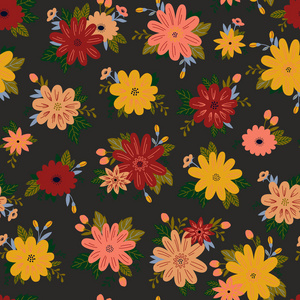 矢量模式在花和叶的涂鸦风格