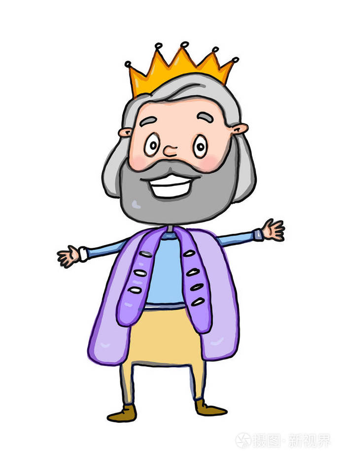 国王公主王子城堡插图绘制彩色卡通和白色背景