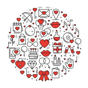 圆圈与爱符号的线条样式恋爱情侣恋爱关系约会浪漫爱情的概念主题独特