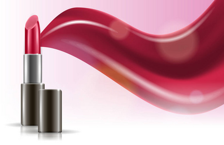 矢量设计概念与口红在淡粉红色背景。化妆化妆品