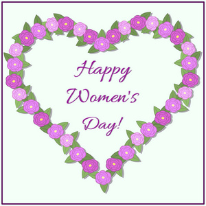 紫色花朵的组成玫瑰心, 收集的心形, 贺卡与3月8日国际妇女节