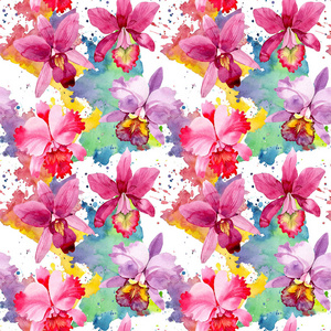 在水彩风格的野花粉红色兰花图案