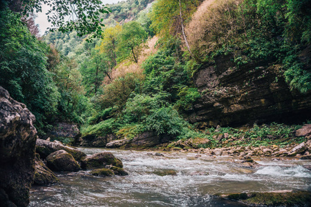 自然风景, 河, 水蒸汽在峡谷在山之中