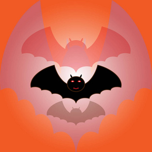 蝙蝠剪影卡通万圣节美丽的橙色背景。矢量插图