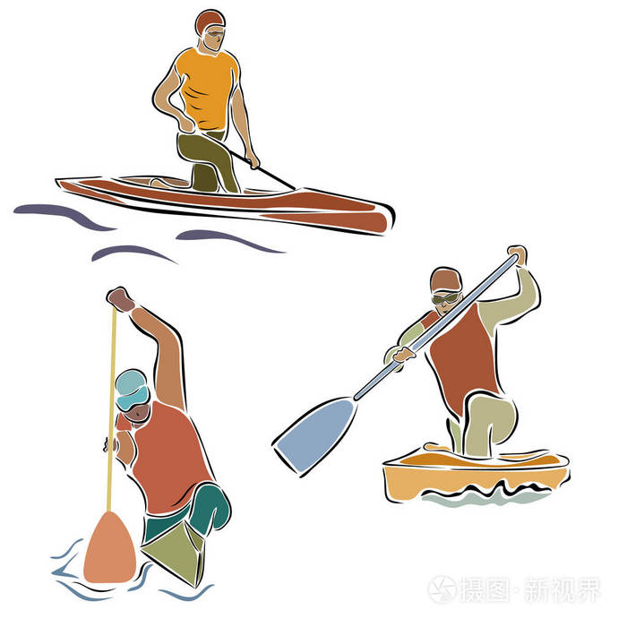 划艇队标志. 划桨的标志. 划手剪影. 由不同的船组成的桨手.