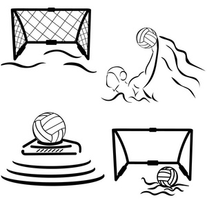 水上比赛水球矢量图像. 门游泳运动员球隔离在白色背景上.