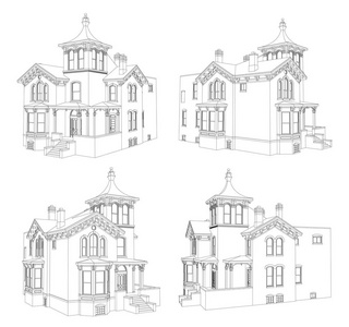 维多利亚风格的老房子。白色背景上的插图。种类从不同的边