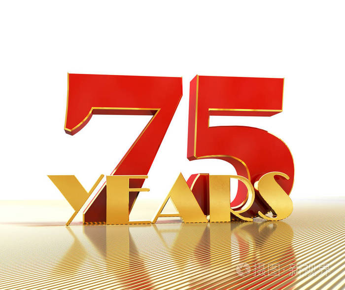 金黄数字七十五数字75和词岁月反对黄金线的远景的背景3d插图